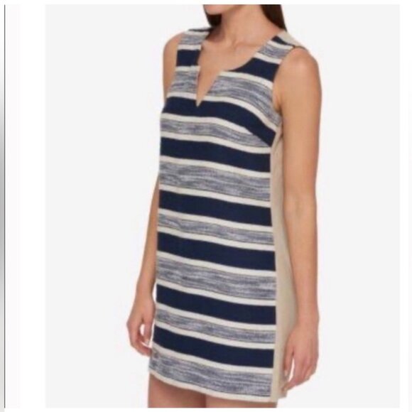 Tommy Hilfiger navy striped linen sheath dress sz 10 - Picture 7 of 8
